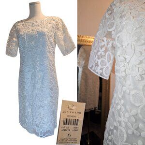 NWT Ann Taylor Dress White Applique Floral Bridal Wedding Summer Size 6